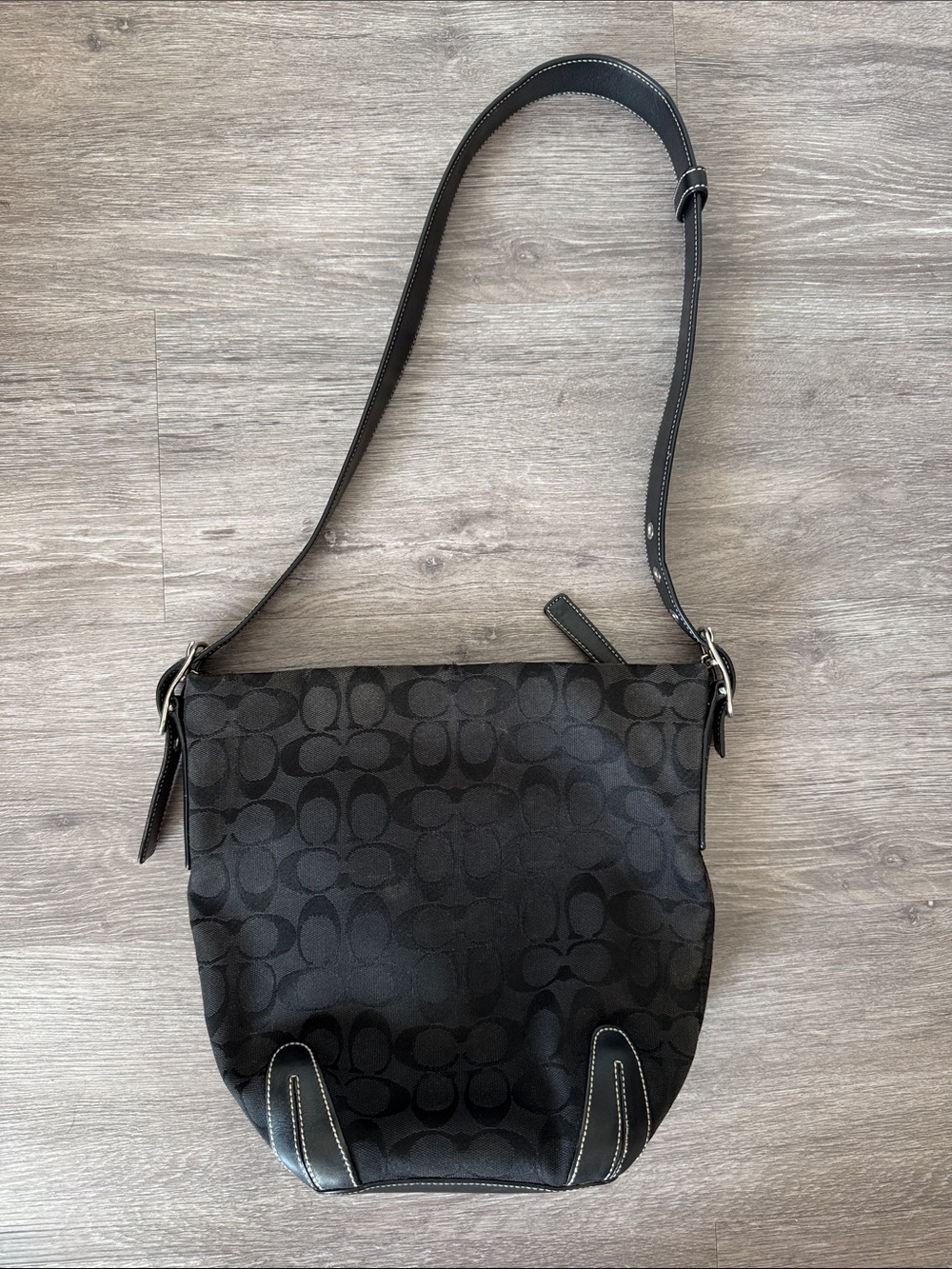 Coach Black Signature Jacquard Logo Shoulder Bucket Bag
